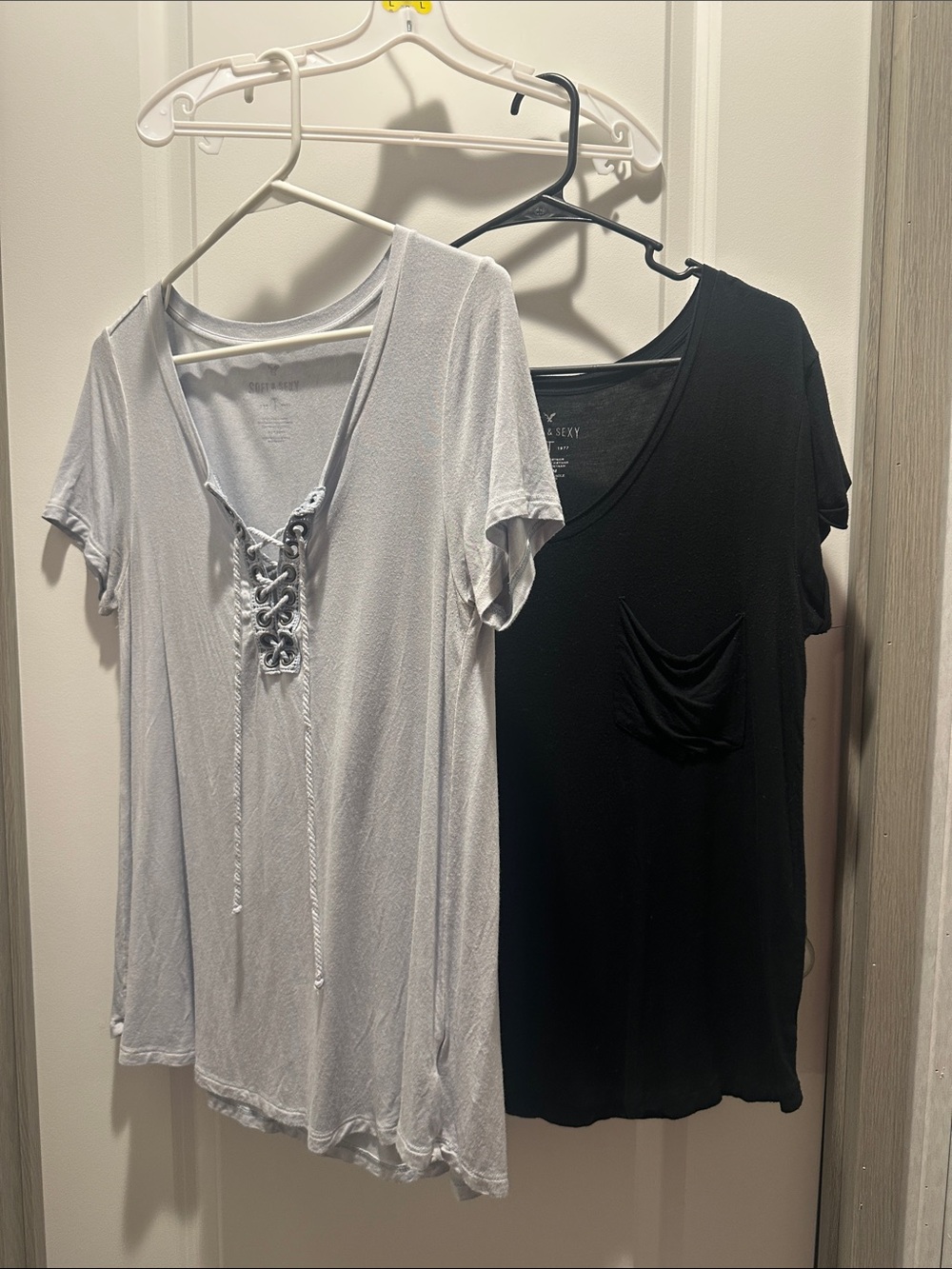 American Eagle Outfitters Lace-Up V-Neck Tee Set - White & Black